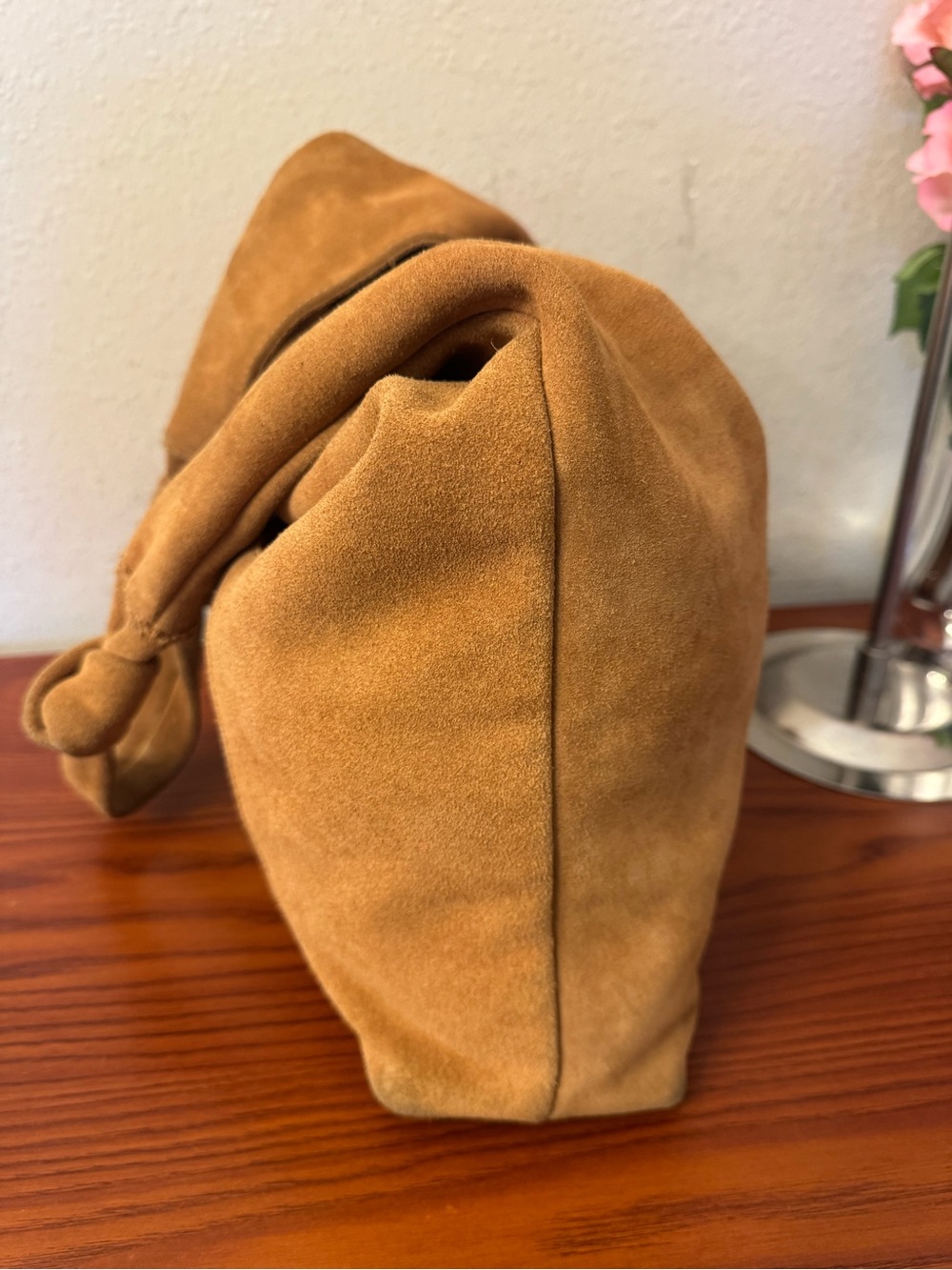 Suede Knot-Handle Shoulder Bag in Camel - Picture 6 of 14